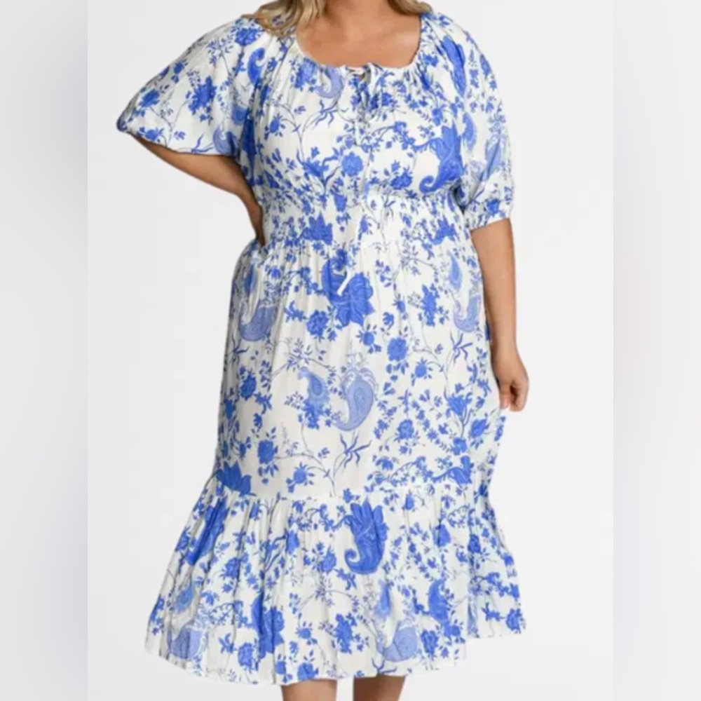NWT Dani Marie Diana Prairie Smocked Waist  Floral Print Midi Dress 26